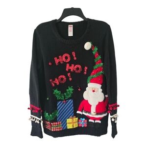 Holiday Time Women Sz M Embellished Light Up Santa Claus Ugly Christmas Sweater